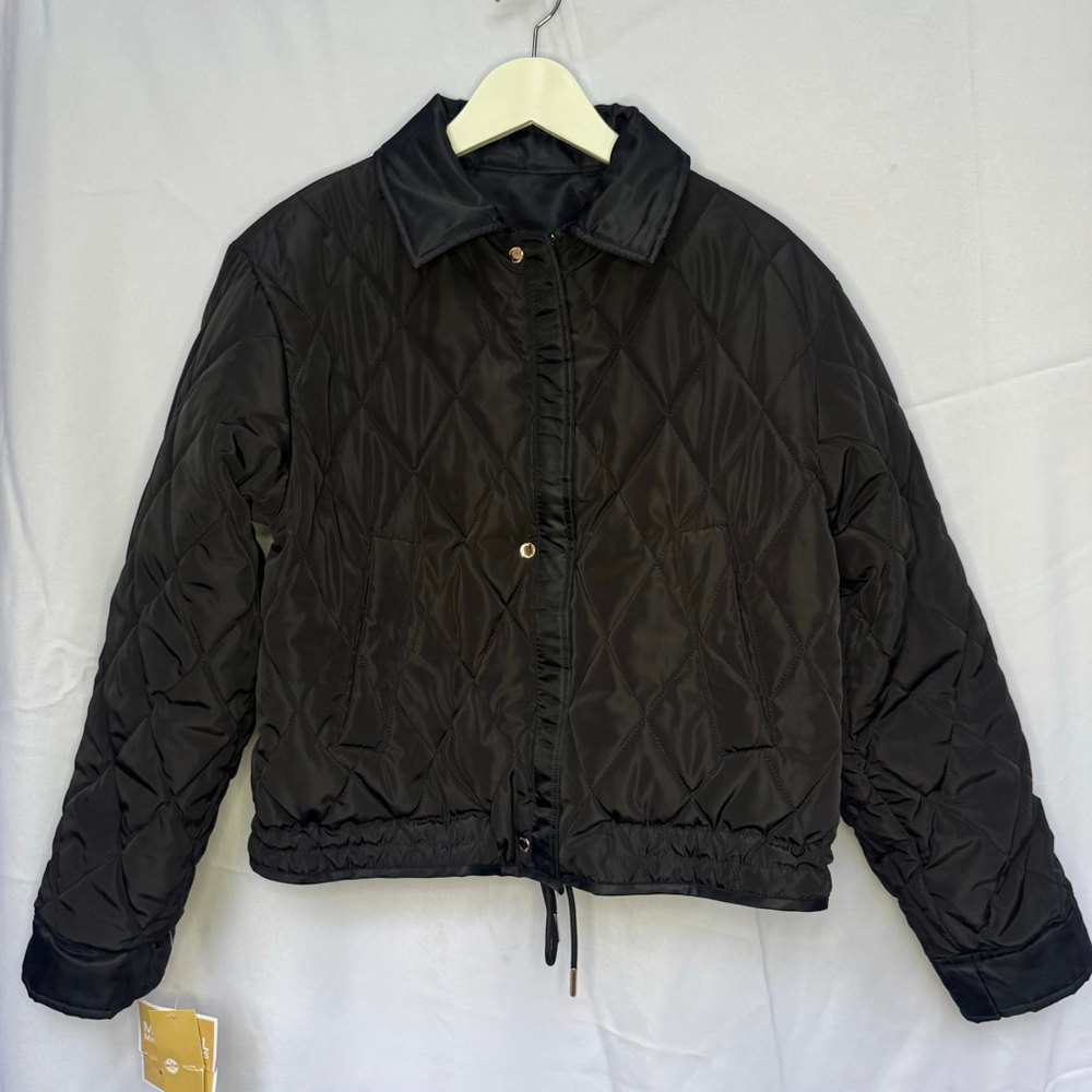 NWT MICHAEL KORS Women’s Reversible Bomber Jacket Black Small Quilted Zip Front - Picture 6 of 13